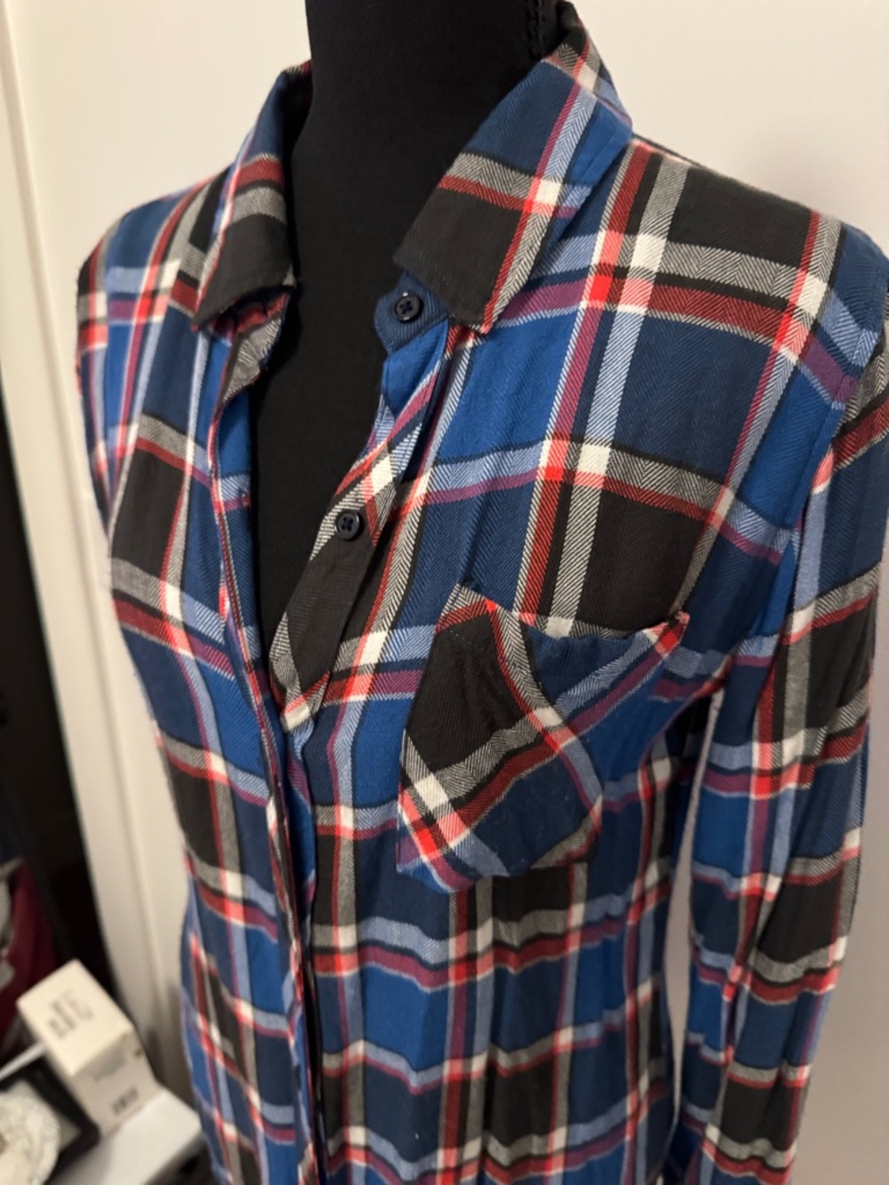 Rails Blue Plaid Button-Down Shirt with Red and Black Accents